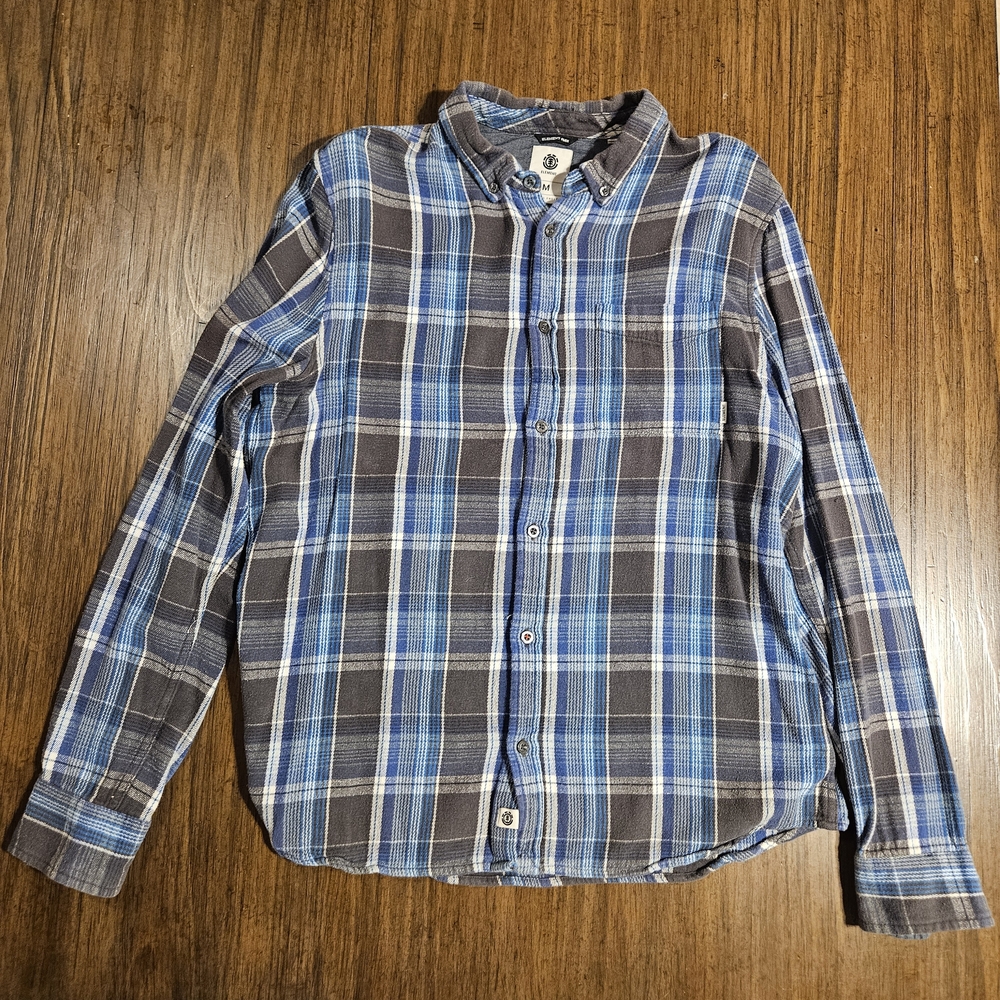 Element Casual Flannel Shirt in Blue and Gray Plaid Mens Size Medium